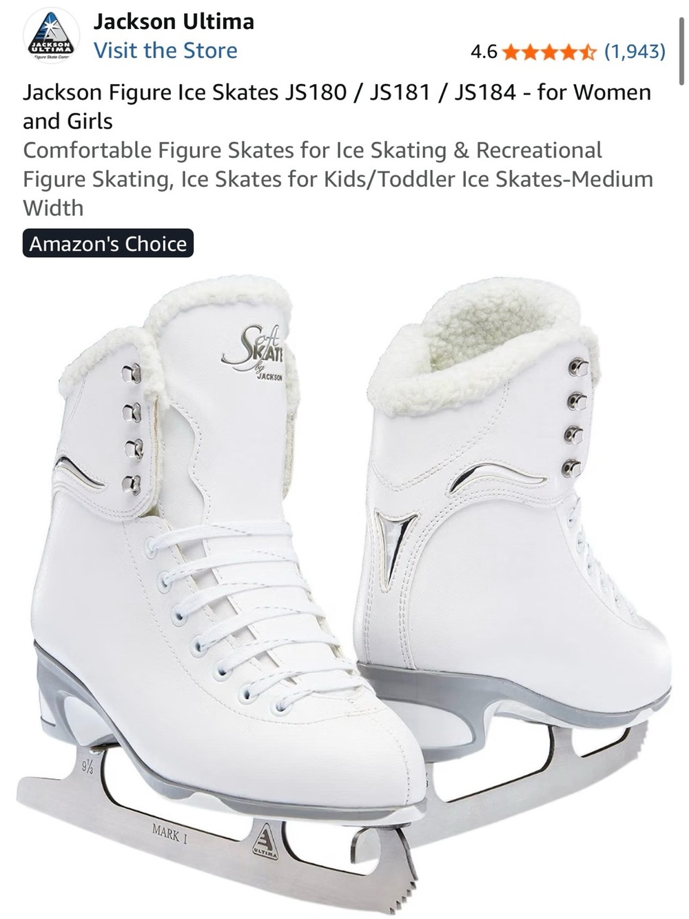 Never Worn Size 4 Jackson Ultima Ice Skates